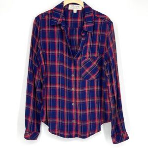 Cloth & Stone Anthropologie Flannel Plaid Button Up Shirt Blue Top